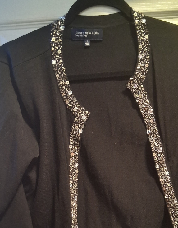 Jones New York Jackets & Blazers - Jones New York Black Embellished Open-Front Jacket